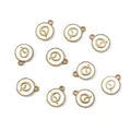 Pendentif rond en alliage doré avec émail blanc et lettre Q pour la création de bijoux - 1 Pièce (Diamètre 12mm x Épaisseur 2.5mm) / Lettre Q