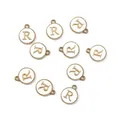 Pendentif lettre R en émail blanc avec bord doré pour création bijoux DIY - 1 Pièce (Diamètre 12mm x Épaisseur 2.5mm) / Lettre R