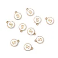 Pendentifs lettre S dorés avec émail blanc pour la création de bijoux DIY et colliers - 1 Pièce (Diamètre 12mm x Épaisseur 2.5mm) / Lettre S
