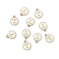 Pendentif lettre T en émail blanc avec bordure dorée pour la création de bijoux DIY - 1 Pièce (Diamètre 12mm x Épaisseur 2.5mm) / Lettre T