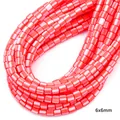 Coral red square glass beads 6x6mm strands for DIY jewelry making and necklace crafting - Mixed Orange Pink