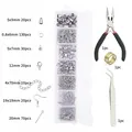 Silver jewelry making kit with lobster clasps and earrings hooks in a storage box - Silver Accessories Tools Collection / Silver