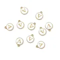 Pendentif lettre V en émail blanc et alliage doré pour création de bijoux DIY - 1 Pièce (Diamètre 12mm x Épaisseur 2.5mm) / Lettre V