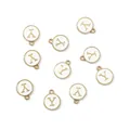 Pendentif en émail blanc avec lettre Y dorée pour création de bijoux DIY élégants - 1 Pièce (Diamètre 12mm x Épaisseur 2.5mm) / Lettre Y
