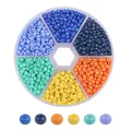 Σετ 6 χρωμάτων γυάλινες χάντρες DIY για κοσμήματα σε κυκλικό διαφανές κουτί αποθήκευσης - Σύστημα Γαλάζιου Νερού Και Γαλάζιου Ουρανού