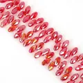 Faceted red teardrop glass crystal beads with AB coating for DIY jewelry making - 6×12mm 50 Pcs/Pack / Red AB