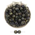 Deep blue and gold resin cat-eye round beads in a tray for DIY jewelry making - Black