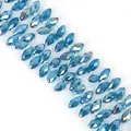 Lake blue faceted leaf glass crystal beads for DIY jewelry making and beadwork crafts - 6×12mm 50 Pcs/Pack / Peacock Blue AB
