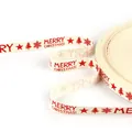 Nastro natalizio in cotone crema da 1,5cm con stampa rossa per decorazioni fai-da-te - Bianco Crema Testo Rosso Merry Christmas (Stile #41) / Larghezza 1,5 cm, 5 iarde/confezione