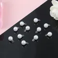Set of round white imitation pearl pendants with silver metal loops for DIY jewelry - 10 Pieces/Pack (1.5mm Hole) / Silver Tone & White Artificial Pearl (6mm)