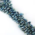 Faceted 6x12mm glass crystal teardrop beads with metallic blue-green electroplated finish - 6×12mm 50 Pcs/Pack / Blue Plated