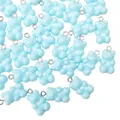 Light blue resin bear pendants with silver metal rings for DIY jewelry and crafts - Blue