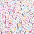 Colorful A-Z acrylic alphabet cube beads for DIY jewelry and children crafts set - Alphabet Beads / 6x6mm Hole 4mm 100 Pieces/Pack / White Base Colored Letter