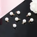 Set of 8 round white ABS imitation pearl charms with gold loops for DIY jewelry making - 10 Pieces/Pack (1.5mm Hole) / Gold & Beige Artificial Pearl (6mm)
