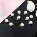 Set of 10 white ABS imitation pearl charms with gold loops for DIY jewelry making - 10 Pieces/Pack (1.5mm Hole) / Gold & Beige Artificial Pearl (8mm)
