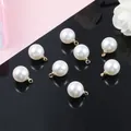 Set of 8 round ABS faux pearl pendants with gold metal loops for DIY jewelry making - 10 Pieces/Pack (1.5mm Hole) / Gold & Beige Artificial Pearl (10mm)