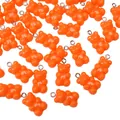 Translucent jelly orange resin bear charms with silver metal rings for DIY jewelry - Orange Red
