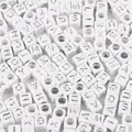White acrylic cube beads with silver letters for DIY jewelry making and bracelets - Alphabet Beads / 6x6mm Hole 4mm 100 Pieces/Pack / White Dial Silver Word