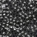 Black acrylic square letter beads with white numbers and symbols for DIY jewelry making - Number Beads / 6x6mm Hole 4mm 100 Pieces/Pack / Black With White Numbers