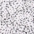 White acrylic cube beads with black numbers and symbols for DIY jewelry making - Number Beads / 6x6mm Hole 4mm 100 Pieces/Pack / White With Black Numbers