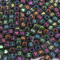 Black acrylic cube beads with colorful numbers and heart patterns for DIY jewelry making - Number Beads / 6x6mm Hole 4mm 100 Pieces/Pack / Black With Neon Numbers