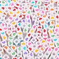 White square acrylic beads with colorful heart patterns for DIY jewelry and bracelets - Heart Bead / 6x6mm Hole 4mm 100 Pieces/Pack / White With Colorful Hearts