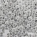Antique silver square alphabet beads with black letters for DIY jewelry making - Russian Alphabet Beads / 6x6mm Hole 4mm 100 Pieces/Pack / Antique Silver Russian Letters