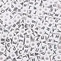 White acrylic square beads with black Russian alphabet letters for DIY jewelry making - Russian Alphabet Beads / 6x6mm Hole 4mm 100 Pieces/Pack / White With Black Russian Letters