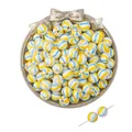 Retro colorful striped ceramic beads in a silver tray for DIY jewelry making and crafts - 10mm (2 Pieces/Pack) / Yellow Blue