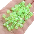 Translucent green acrylic alphabet cube beads for DIY jewelry making and bracelets - Alphabet Beads / 6x6mm Hole 4mm 100 Pieces/Pack / Transparent Green with White Letters