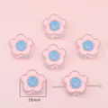 Pink acrylic flower bead with blue smiley face center for DIY bracelet making 26mm - Flower / 4 Pieces/Pack (26mm) / Pink