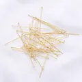Macro view of 14K gold plated flat head pins for handmade jewelry DIY beading - 0.7x20mm (50 Pcs/Pack) / 14K Gold