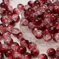 Bordeauxrode ronde glaskralen met crackle-effect en ijstextuur voor DIY-sieraden - Donkerrood (Nr. 1)