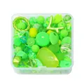 DIY bead set in green tones with heart and leaf shapes in a transparent organizer box - Grass Green Series / Net Weight 50g (With Box)