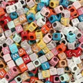 Colorful square acrylic alphabet beads with silver letters for DIY jewelry making - Alphabet Beads / 6x6mm Hole 4mm 100 Pieces/Pack / Solid Colors With Silver Letters