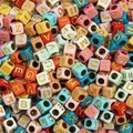 Colorful macaron acrylic alphabet beads with gold letters for DIY jewelry making - Alphabet Beads / 6x6mm Hole 4mm 100 Pieces/Pack / Solid Colors With Gold Letters