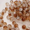 Bruine en heldere glazen crackle kralen met ijsbloem textuur voor DIY sieraden maken - Bruin Transparant Crackle (Nr.9)