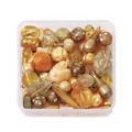 Kit de perles DIY pour bijoux avec perles ambre et dorées dans une boîte carrée - Couleurs café / Poids Net 50g (Avec Boîte)