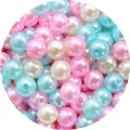 Mezcla de perlas redondas de ABS en rosa, azul y blanco con agujeros para joyería artesanal - 8mm, aprox. 100 unidades/paquete / Azul Lago, Rosa y Blanco Crema Mezcla de 3 Colores