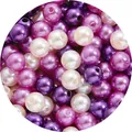Mix of purple and white ABS round faux pearls with holes for DIY jewelry making - 8mm, Approx. 100 Pcs/Pack / Light Purple, Dark Purple and Creamy White 3-Color Mix