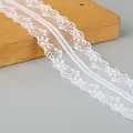 White 4cm polyester lace trim with delicate wave edges and mesh patterns for DIY crafts - White