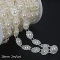 Pizzo di fiori di perle bianco crema da 16 mm per accessori per capelli da sposa - Catena di Perle Artificiali a Forma di Girasole / 16mm (2m/Confezione) / Bianco latte