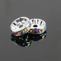 Perla rondelle argentata con strass colorati AB per la creazione di gioielli fai-da-te - Argento con strass arcobaleno AB