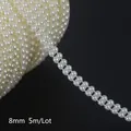 Rotolo di perline bianco crema da 8mm filo da 5m per abiti da sposa e artigianato - Catena di Perle Artificiali a Doppia Fila / 8mm (5m/Confezione) / Bianco latte