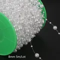 White 8mm double-line faux pearl strand for bridal DIY crafts, 5 meters on green spool - Round ABS Artificial Pearl Chain / 8mm 5 Meters/Pack / White