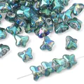 Cyan blue iridescent butterfly crystal beads with metallic rainbow aurora coating - Approx. 7.5x10mm, Thickness approx. 6mm, Hole approx. 1mm, 20 Pcs/Pack / Gradient Green
