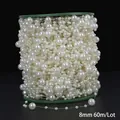 Weiße 8mm Kunstperlen auf grüner Spule für DIY-Hochzeit und Handwerksdekoration - Runde ABS Künstliche Perlenkette / 8mm ca. 60 Meter/Rolle / Beige