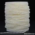Λευκή σειρά από πέρλες 4mm για DIY αξεσουάρ γάμου, ρολό συνολικού μήκους 65m - Στρογγυλή Αλυσίδα Τεχνητών Μαργαριταριών ABS / 4mm Περίπου 65 Μέτρα/Ρολό / Μπεζ