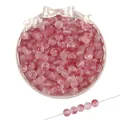 Perles rondes en verre dépoli rose avec accents de feuilles d'or pour bijoux - Rouge