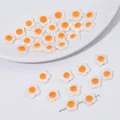 DIY flower beads with white petals and orange center for jewelry making - Single-sided / 10mm (5 Pieces/Pack)
